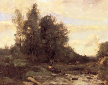 Jean-Baptiste-Camille Corot : Le Torrent Pierreaux (Crepuscule) , The Pierreaux Torrent (Twilight)